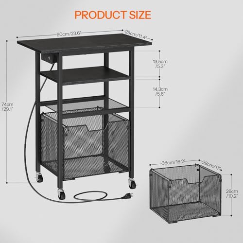 HOOBRO Printer Stand with Hanging File Drawer, Rolling Printer Cart on Wheels, Mobile Filing Cabinet Storage Shelf, Home Office Desk Side Organizer, Black BB17UPS01 - color: Black