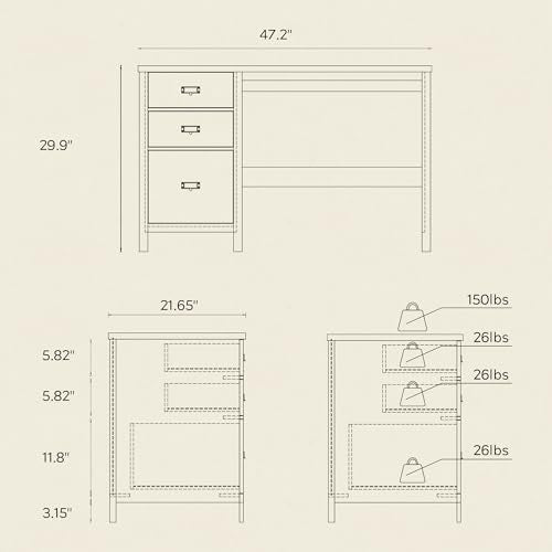 47" Executive Desk with File Drawer, Farmhouse Home Office Desk with Storage Drawer Wood Computer Writing Desk for Study Office, Light Oak - color: Light Oak, size: 21.65"D x 47.2"W x 29.9"H