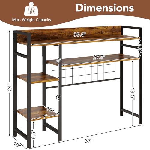 WAYTRIM Desk Shelf, Wood Desk Organizer Shelf 4 Tier Countertop Desktop Bookshelf Cubicle Storage Rack Top of Desk, Desk Hutch Dorm for Top of Desk Pegboard Hooks Set Desktop Display Rack (Brown) - style: 4-Tire