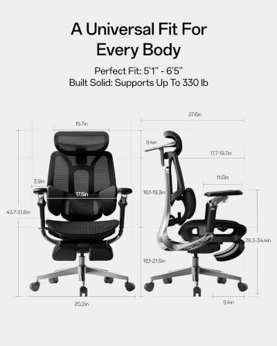 Hbada E3 Pro 2026 Edition Ergonomic Office Chair, Mesh Desk Chair with 3-Zone Floating Lumbar Support, Upgraded 4D Headrest, 720° Armrests, Black with Footrest - color: Black