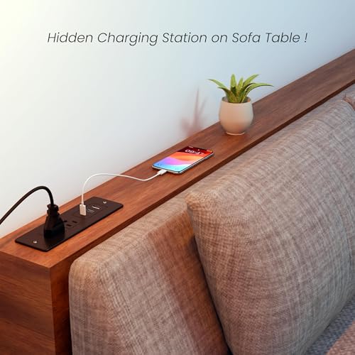 Recessed Power Strip, Flush Mount Power Adapter Charging Station with USB C Plug Multiple Surge Protector Hidden Outlet Extender with Extension Cord for Desk Furniture Table Nightstand Bed (Black)