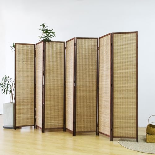 Furnnylane 7 Panel Bamboo Room Divider Screen, Brown Folding Privacy Screen - color: Brown, size: 7 Panel