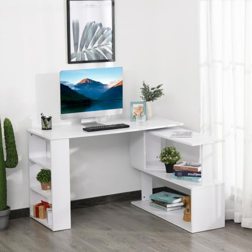 HOMCOM 47 Inch L Shaped Desk, Home Office Table, 360 Degree Rotating, White - color: White