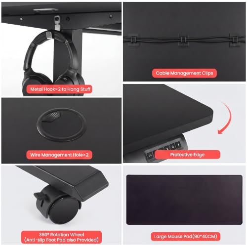 71''×28'' Electric Standing Desk with Power Outlets & Wheels, Black - color: Black, size: 71×28''