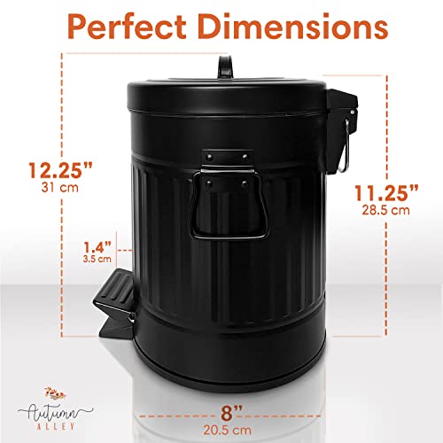 Autumn Alley Small Farmhouse Bathroom Trash Can, Pet Proof Matte Black Trash Can with Lid for Rustic Bathroom, Farmhouse Kitchen Step Waste Bin, Retro Metal Wastebasket 5L/1.3 Gal. - color: Black, style: 1 Pack (Trash Can Only)