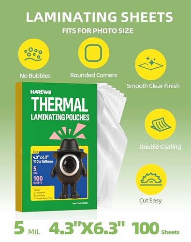 100 Pack Thermal Laminating Pouches 4.3x6.4Inches 5mil Laminating Sheets for Photo Card Documents, Clear Rounded Corner, Crystal Clear, Dry-Erase Friendly, Compatible with Laminators - size: 4.3x6.4"_5mil