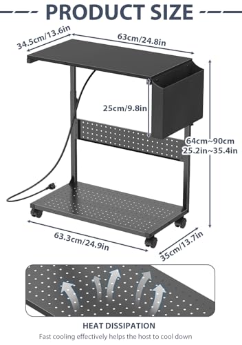 PC Stand with Charge Station,Computer Tower Stand on Wheels, Black