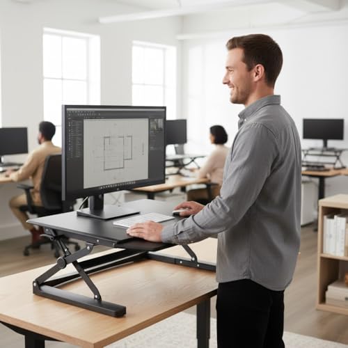 LIVEVIE Adjustable Desk Stand, Sit to Stand Workstation, Ergonomic Height Adjustable Converter, Compact & Sturdy for Home & Office, 35x22 Inches, Black