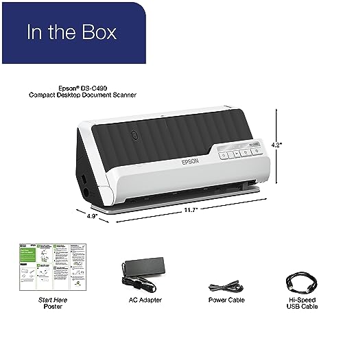Epson DS-C490 Duplex Desktop Document Scanner 20-Page Auto Feeder