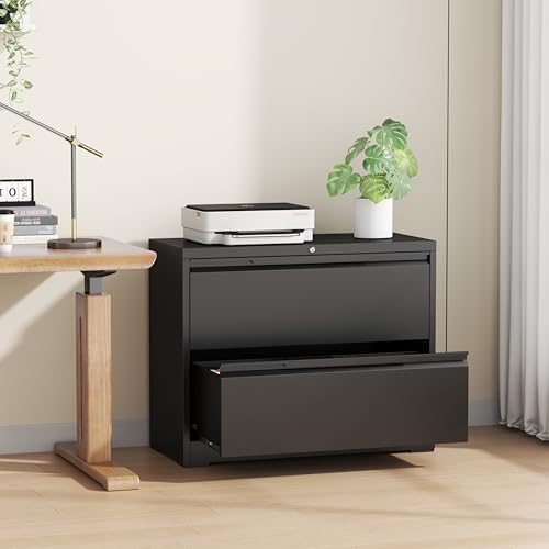 2 Drawer Metal Lateral File Cabinet with Lock for Home Office | 35.5 Inch Spacious Tabletop,Adjustable Hanging,for Letter/Legal/F4/A4 Size,Fast Easy Assemble,220 LBS Weight Capacity,black - color: Black, size: 15.7"D x 35.4"W x 28"H(2 Drawers)