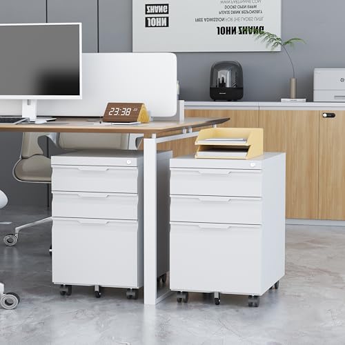 3 Drawer White Mobile File Cabinet with Wheels, Metal Small Filing Cabinets for Home Office Organizer,Rolling Filing Cabinets Under Desk Storage for Letter/Legal/A4 Files - color: White, size: 17.3"D x 14.6"W x 25"H(3 Drawers-Mobile)