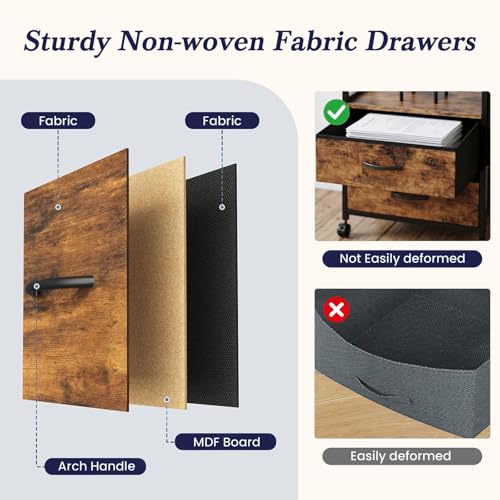 Faesun 22IN Mobile File Cabinet, Rolling Filing Cabinet with Fabric Drawers - color: Rustic