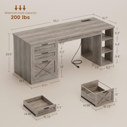 SEDETA 55.1" Farmhouse Office Desk with 3 Drawers for Home Office,Grey - color: Grey, size: Executive Office Desk (55")