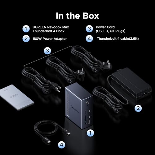 UGREEN 13-in-1 Thunderbolt 4 Docking Station, Dual 4K@60Hz, 3xTBT4, 40Gbps | Signle 8K@30Hz, 180W Total Power, 96W Host Charging, 3xUSB A, 2xUSB-C, Gigabit Ethernet, SD/TF 3.0, 3.5mm Audio, Revodok Max