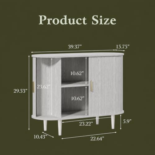 DHH Sideboard Buffet Cabinet with Storage,Mid Century Modern Fluted Accent Coffee Bar Console Table,Tambour Sliding Doors& Adjustable Shelf for Kitchen, Living Room, Entryway (White, 40 Inch) - color: Grayish White, size: 40 Inch