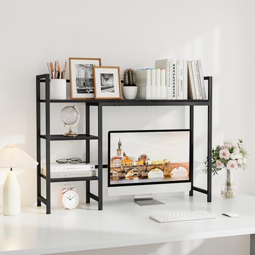 Snughome Desk Shelf, 38.6" Desk Hutch for Computer Monitor, Desktop Organizer Shelf, 4 Tier Desk Display Rack, Wood Desktop Bookshelf Storage Rack for Home Office Dorm, Black - color: Black, size: 38.6"