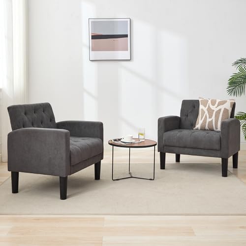 Upholstered Accent Chairs Set of 2, Tufted Armchairs for Living Room - color: Dark Grey
