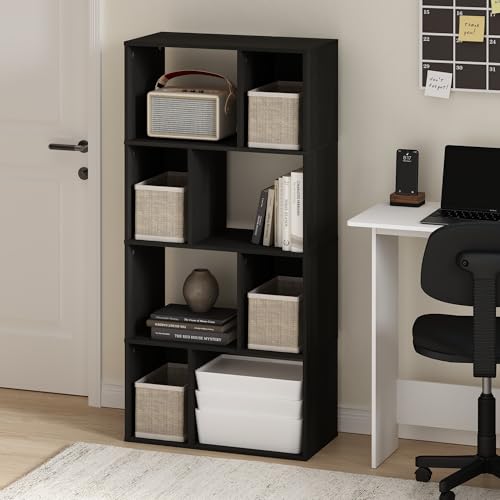 Furinno DALY Book Shelf, 8-Cube Bookshelf, Cube Storage Organizer Bookcase with Irregular Compartments, 11.7 x 23.6 x 49, for Living Room, Bedroom, Home Office, Espresso - color: Espresso, size: Irregular, 8-Cube