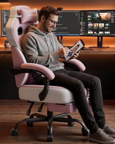 GTPLAYER Big & Tall Gaming Chair, Wide Seat with Footrest, Pink - color: 04 Pink