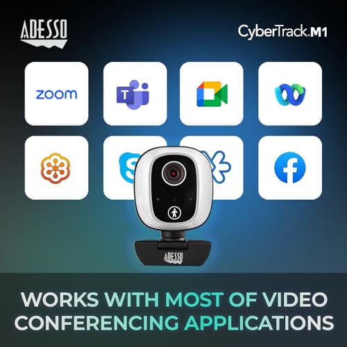 Adesso Motion Tracking 1080P Webcam, AI Auto Tracking | Noise Cancellation Mic Web Camera for PC, Streaming, Meeting, etc.