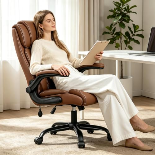 Ergonomic Office Chair, High Back Leather Executive Desk Chair - color: Brown