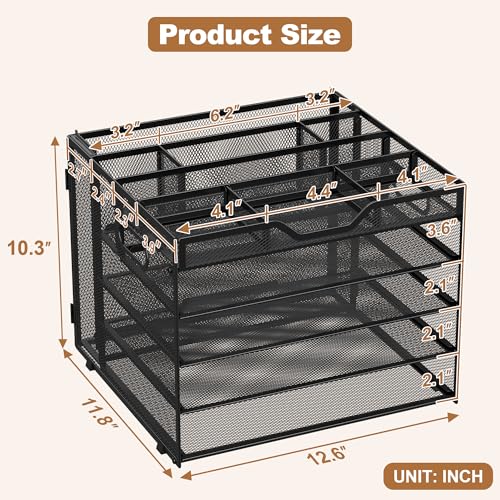 Docnest 5 Tier Desk Organizer with Hanging File Folder Holder&Tray, Black - color: Black, size: 12.6" x 11.8" x 10.3"