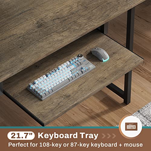 SEDETA L Shaped Gaming Desk with LED Lights and Pegboard for Home Office | Reversible 94.5" Computer Desk with Power Outlet, Keyboard Tray, Storage Shelves and Headphone Hook, Walnut Brown - color: Walnut With Power Outlet and Pegboard