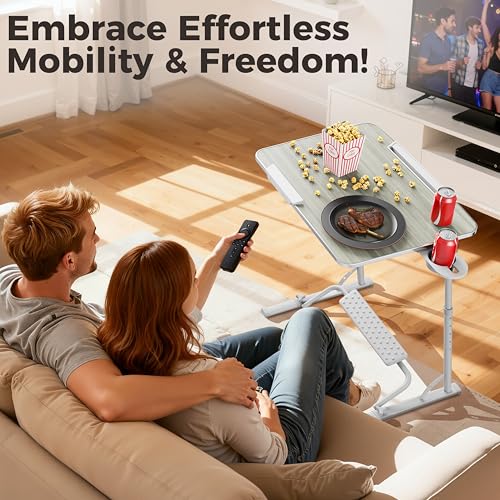 FoldWise Upgraded Folding TV Tray Table, Sturdy Couch & Dinner Laptop Table - color: (White) - Bright Wood