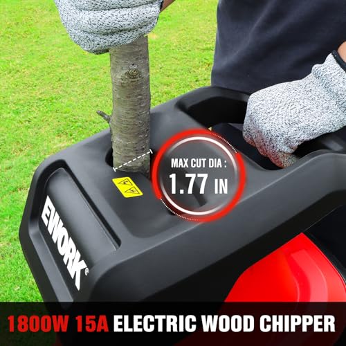 EWORK 15 Amp Electric Wood Chipper Shredder, Max 1.77" Cutting Diameter