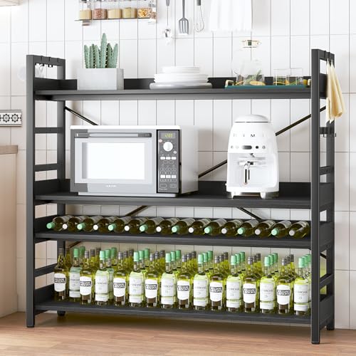 HCHQHS Bookshelf, Adjustable Industrial Bookcase, Vertical Tall Book Shelf, Wood and Black Metal Open Bookshelves for Home Office, Living Room, Bedroom (Black, 4-Tier (47" W x 44" H)) - color: Black, size: 4-Tier (47"W x 44"H)