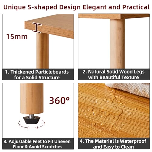 Aibiju Wooden Night Stand with Open Shelf, Nightstand with Solid Wood Legs, S-Shaped Bed Side Table 3 Tier, End Table Natural Wood YD-TM152N - color: Natural Wood