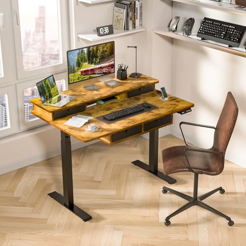 Kingant Electric Standing Desk with 4 Drawers, Height Adjustable 48"x 30" - color: Rustic Brown, size: 48" x 30"