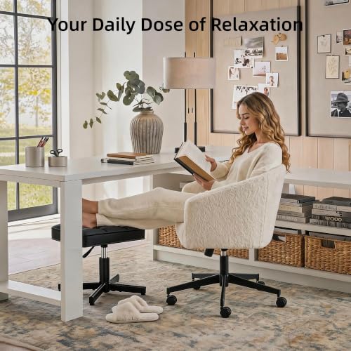 LUE BONA Foot Rest Under Desk Ottoman, 15''-19.5'' Height Adjustable PU Faux Leather Leg Rest with Soft Padding, 360° Swivel Design, Black Supports Up to 300lbs for Bathroom & Living Room - color: Black