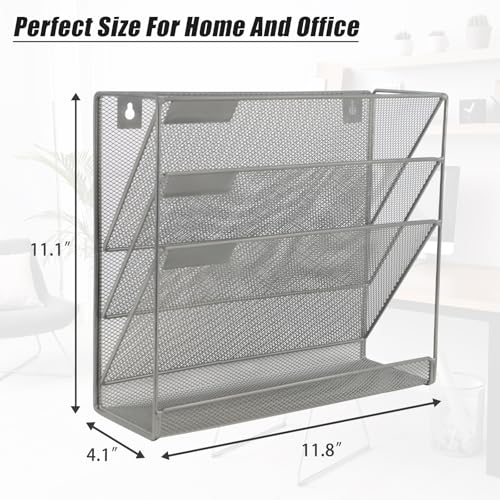 EASEPRES Desk File Organizer Mesh 4-Tier, Hanging Wall Mount Document Organization Stand, Desktop Vertical Mail Paper Folder Holder Rack with Bottom Tray for Office Home Cubicle Countertop, Gray - color: Gray, size: 4 Tier