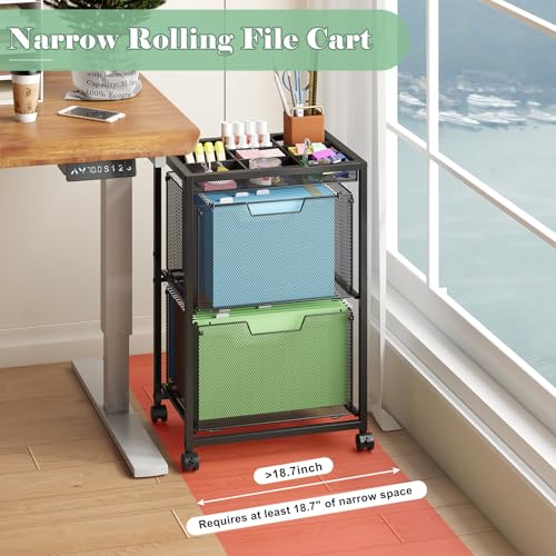 Rolling File Cart with 2 Drawers, Under Desk Storage Cabinet with DIY Divider, Letter/Legal Mobile Filling Cabinet on Wheels, Hanging File Folders Organizer, Metal Utility Cart for Home Office, Black - color: Black, size: 2 Drawers