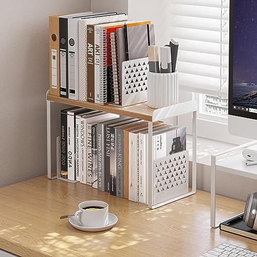 Mitus Stacking Wood Shelf Organizer, Counter Cabinet Storage Rack, 12 inch - color: White + Natural, size: 12 IN Large