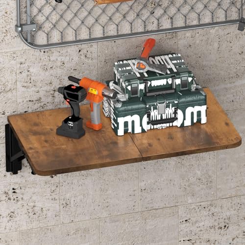 TEAMIX Wall Mounted Folding Table for Small Spaces, Rustic Floating Desk - color: Brown, size: 22"W x 15.7"D