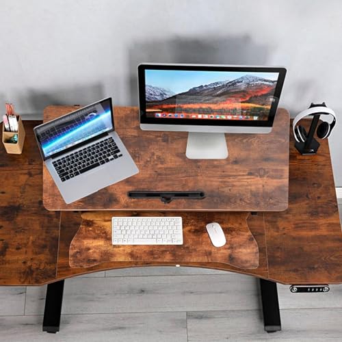 Standing Desk Converter 38 Inch, Height Adjustable Sit to Stand Workstation, Dual Monitor and Laptop Riser with Wide Keyboard Tray, Ergonomic Desk Topper for Home Office School, Brown - color: Tiger Brown