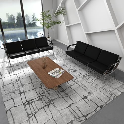kinbor PU Leather Waiting Room Chairs 6 Seat, Guest Reception Seat, Black - size: 3-seat*2