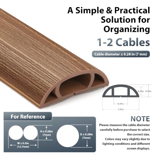 Floor Cord Cover, 3.6FT Self-Adhesive Cable Protector for Wires | Prevent Trip Hazards, Cord Covers for Wires on Floor, Easy Cord Hider for Home & Office, Brown Wood, 0.47" W x 0.28" H - color: Brown Wood, size: W 1.22" X L 3.6'