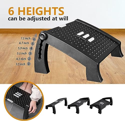 Foot Rest, Adjustable Height Foot Rest for Under Desk at Work for Office | Ergonomic Foot Stool Under Desk for Office, Under Desk Footrest with Large Roller Massage, Foot Stool for Pressure Relief