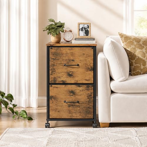 DEVAISE 2 Drawer Mobile File Cabinet, Rolling Printer Stand - color: Rustic Brown Wood Grain Print, size: 15.7''D×15.4''W×26.8''H