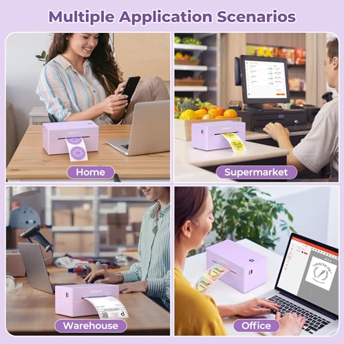 MUNBYN Bluetooth Thermal Label Printer, Wireless 4x6 Shipping Label Printer | Work for Shipping Packages Small Business Office or Home, Compatible with iPhone Android iPad Windows macOS Chrome - color: Purple