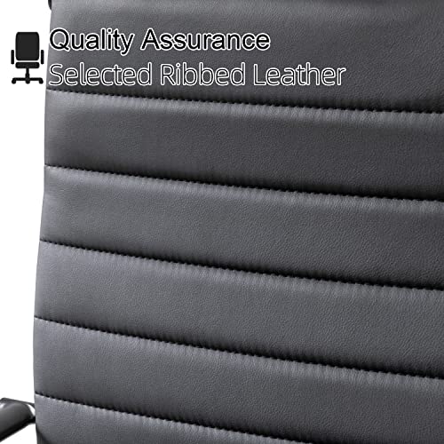 Okeysen Black Office Chair, Ergonomic Leather Modern Office Chair, Executive Ribbed Height Adjustable Swivel Rolling Chair for Home Office. - color: Black With Black Frame