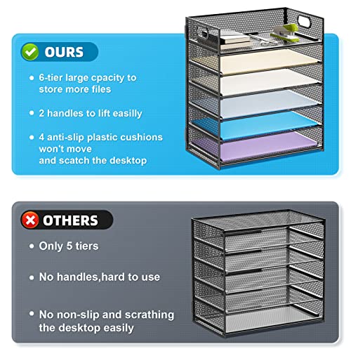 Marbrasse 6 Tier Paper Organizer Letter Tray - Mesh Desk File Organizer with Handle, Paper Sorter Organizer for Letter/A4 Office File Folder Holder - Black - color: 6 Tier - Black