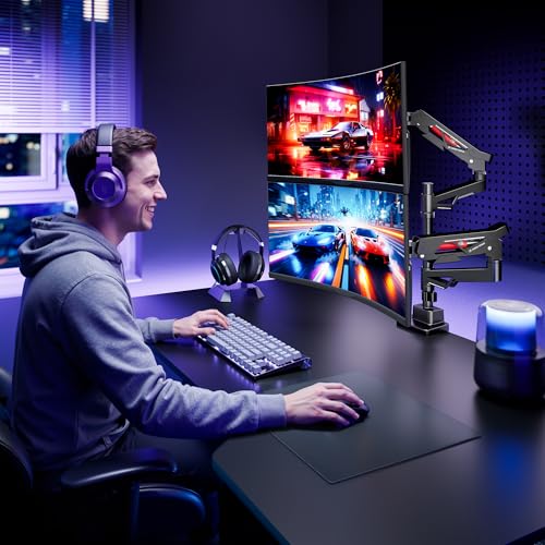 ARES WING Heavy-Duty Gas Spring Dual Ultrawide Monitor Arm 57" 60Lbs VESA | Height Adjustable & Extendable,Built-in USB Port,60Lbs Per Screen,Multi VESA Fit,Clamp & Grommet Base For Ultrawide Displays - style: Non USB