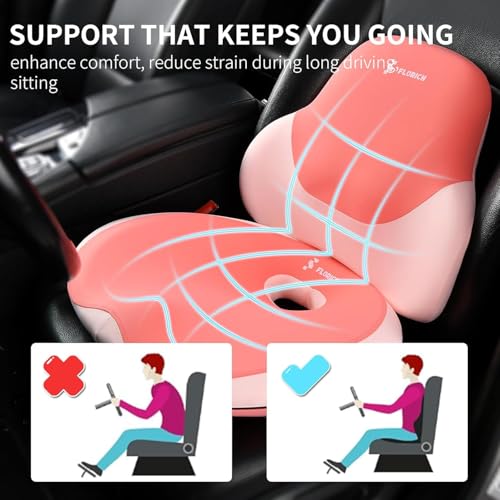 FLORICH Seat Cushion and Lumbar Support Pillow for Office Chair Car Neck Headrest Pillow Memory Foam Seat Pads Pressure Relief Back Cushion and Carseat Pads(Pink) - color: Pink, size: 3 piece