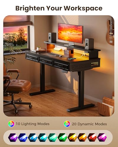 OffiGo 48 Inch Electric Standing Desk with 3 Wood Drawers