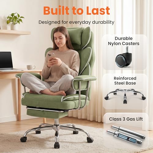 NEO CHAIR Big & Tall Leather Office Chair, High Back, Lumbar Support, Green | Gaming Chair for Adults and Computer Use, Reclining Office Chair with Foot Rest, Massage, Comfy Design and Heavy Duty Support - color: Green