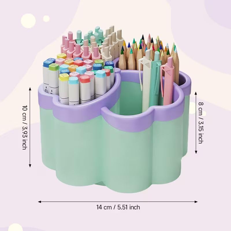 Pen Holder Desk Organizer,360°Rotating Pencil Pen Holder,Large Capacity Desk Storage for Office Home Supplies,Green - color: green